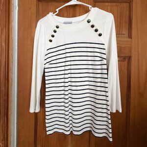 H&M Black & White Striped Long Sleeve Top w/ Buttons | Size Medium